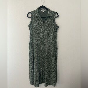 Croft and Barrow Green Polka Dot Dress Petite Small Button Front Classic